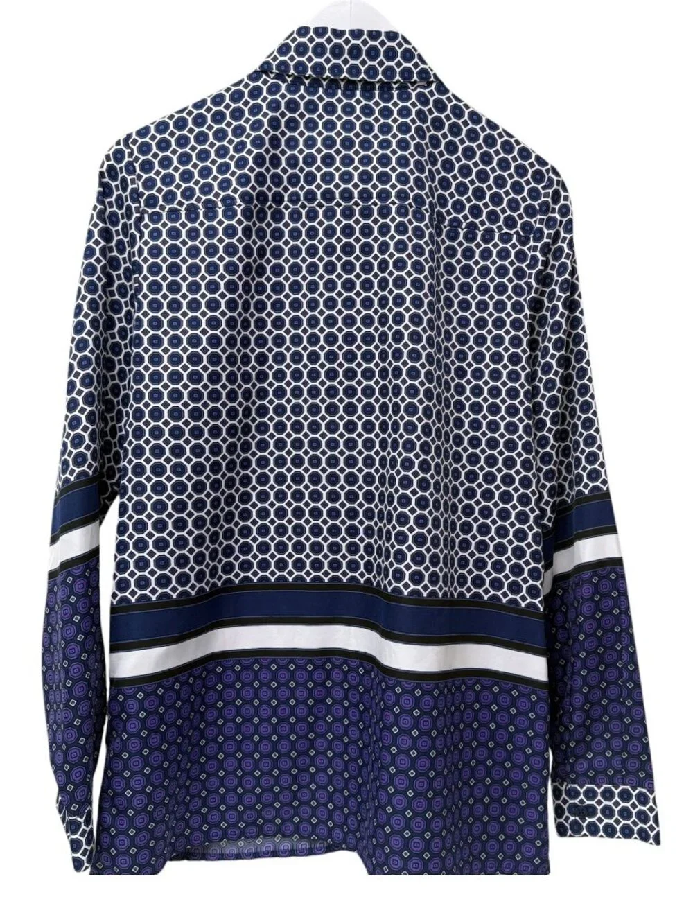 MICHAEL Michael Kors Blouse Navy Blue Durie Border Print Medium Button Front